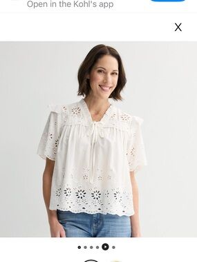 White Eyelet Tie-Front Peasant Blouse